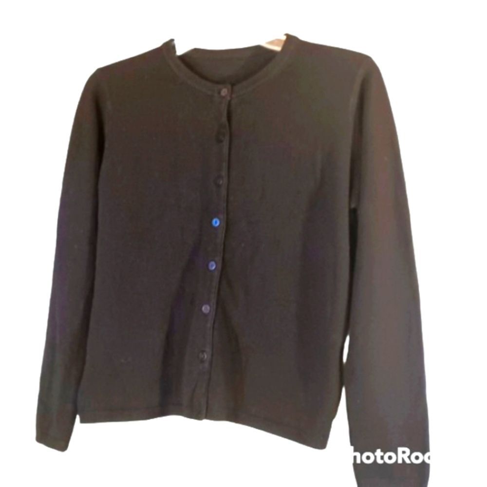 Women's Classic Black Round Neck Button Down Knit Cardigan Sweater Sz S/M - Picture 2 of 4
